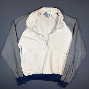 Vintage 70s AFRC Ski Sportswear 1/4 Zip Anorak Pullover Jacket Cream Grey USA M